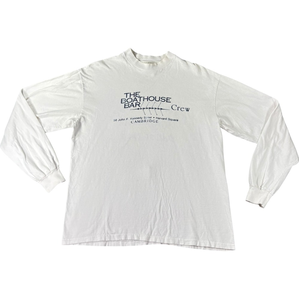 Vintage 90s Hanes Beefy-T Charles River Regatta Boathouse Bar LS Size XL White